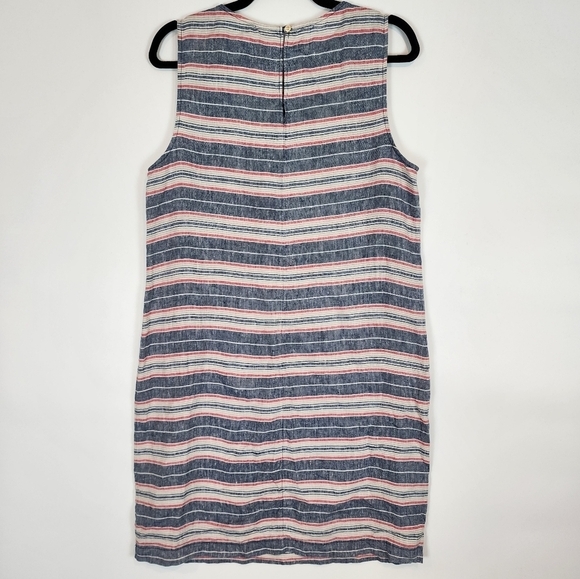 St. Tropez West 100% Linen Stripe Summer Dress Breathable Beachy Red Blue Tan 10 - Picture 4 of 11